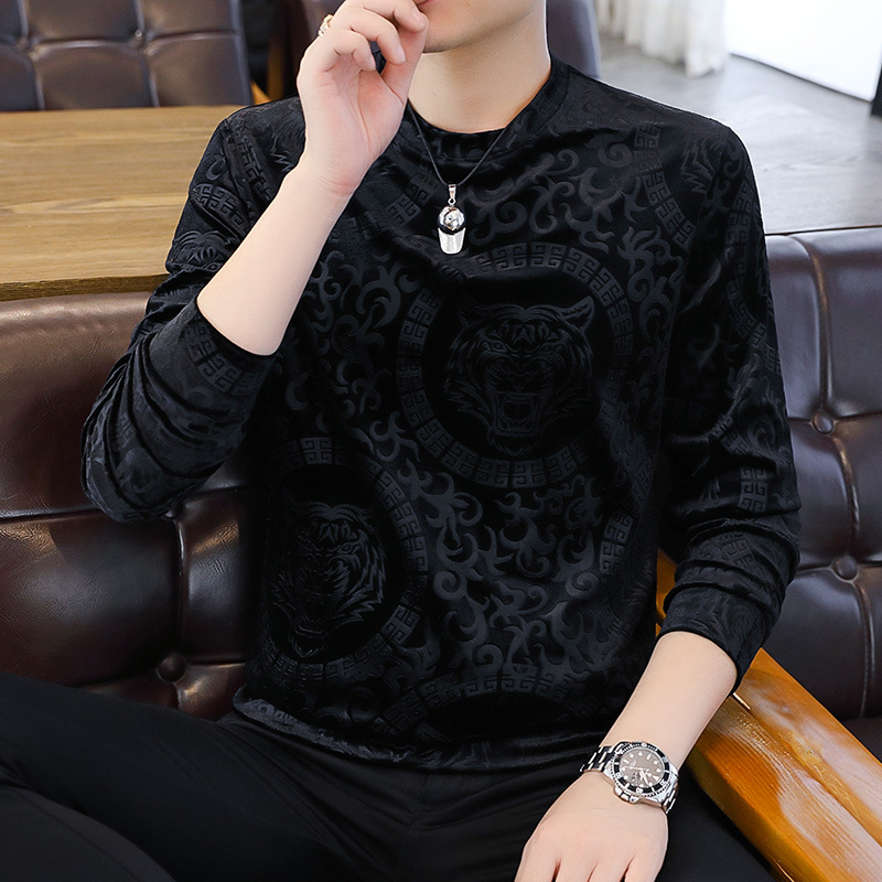 2023新款歐洲站高檔男士金絲絨虎頭長袖！立體版型！柔軟親膚 ！舒適保暖！不縮水 ！不褪色！