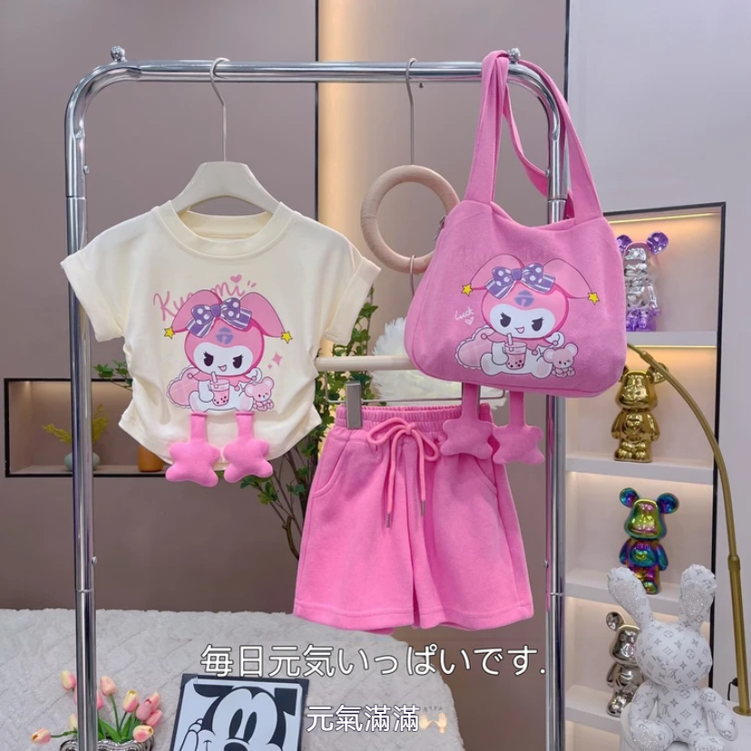 夏季新款女童短袖套裝 庫洛米卡通甜美三件套 夏季新款女童短袖套裝 庫洛米卡通甜美三件套