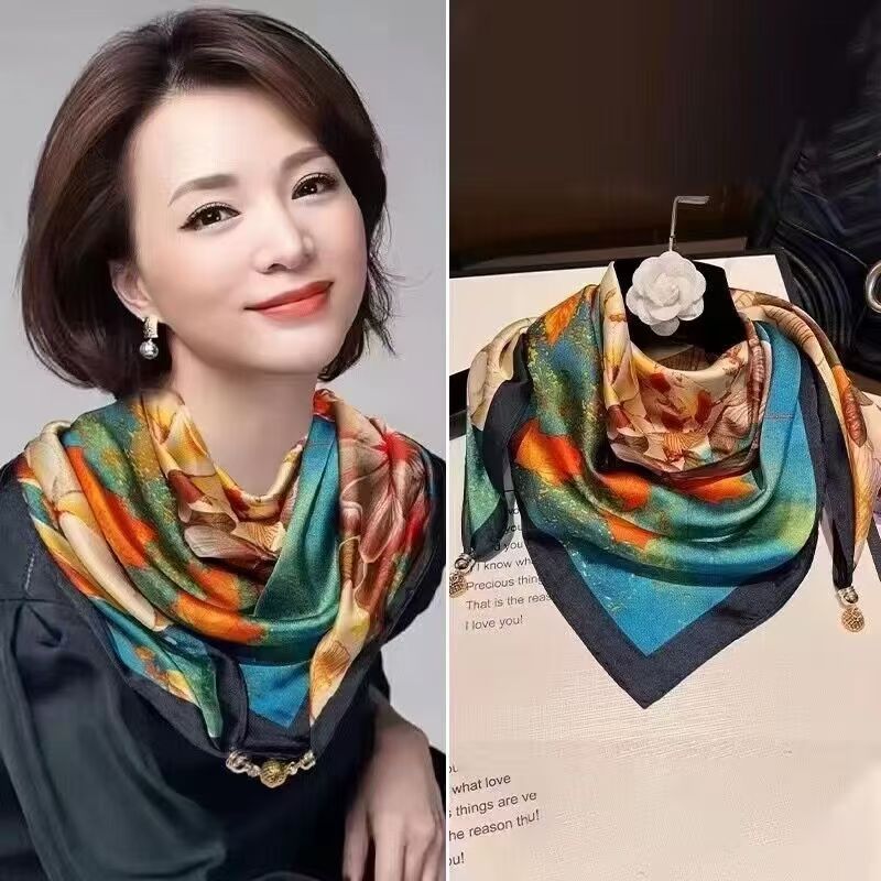 2024新款磁吸扣棉麻絲巾 女士護頸方巾 ins圍巾圍脖裝飾時尚百搭 三角巾