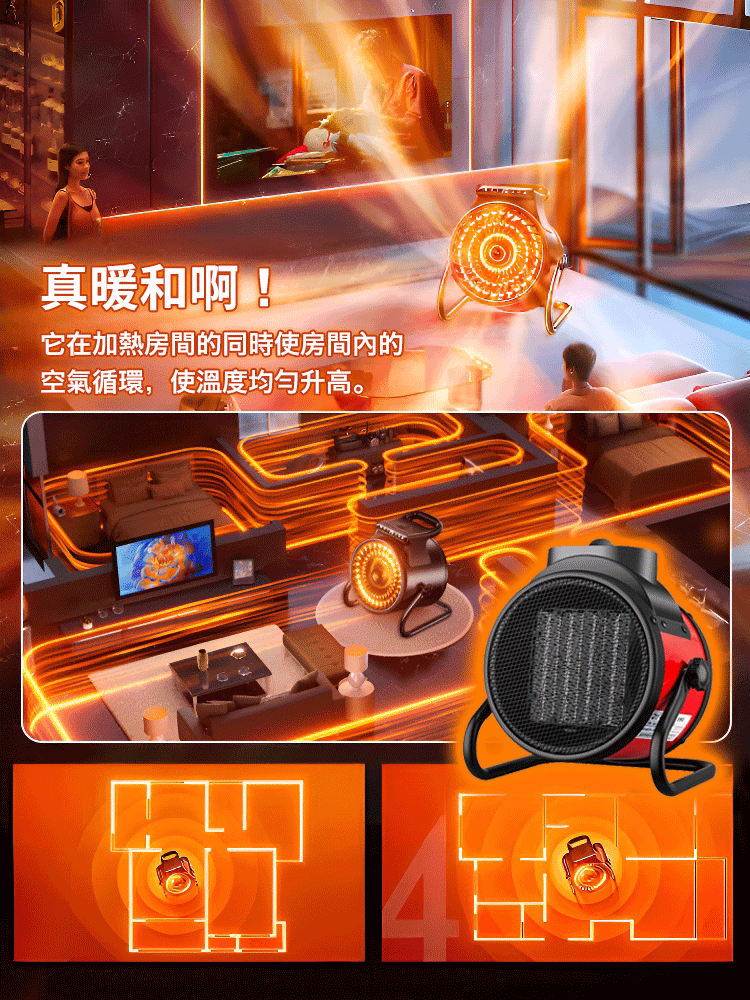 【一度電暖200㎡】360°循環對流陶瓷PTC速熱暖風機 【一度電暖200㎡】360°循環對流陶瓷PTC速熱暖風機